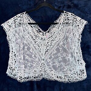 Umgee Cream Crochet Mesh Sheer‎ Lace Boho Top Small Fairy Romantic Boho Festival
